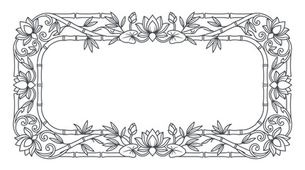 Obraz premium Elegant Floral Border with Bamboo and Lotus Flower Line Art