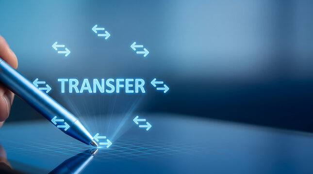 Secure digital transfer system interface showing financial or data transfer with bidirectional arrows indicating safe exchange protocol