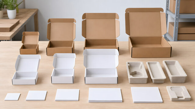 Ecommerce packaging fit test tray with blank cards