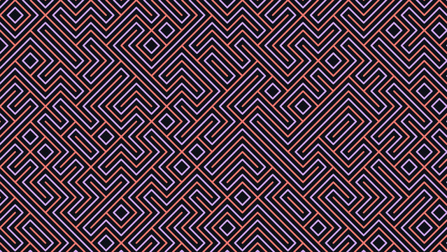 procedural art, abstract orange purple geometric maze pattern