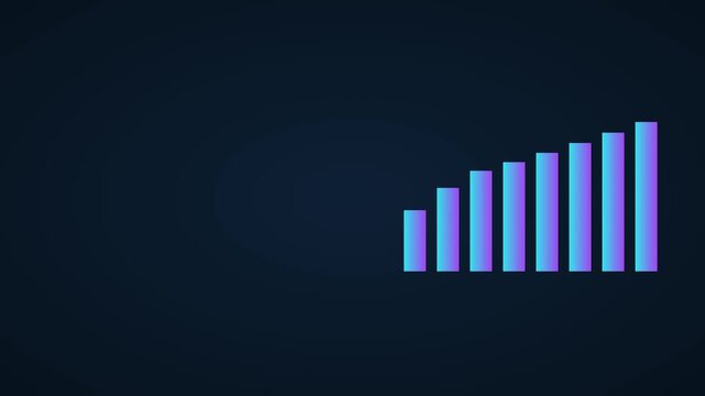 Animated financial bar chart showing growth and success on dark animation 4k background, business analytics