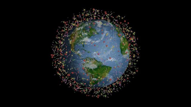 Many microorganisms circling planet Earth. Medium microbe density. Planetary microbiome. Microbiome of Earth. 3d render illustration.