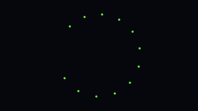 Green neon loading circle animation, minimalist circular progress indicator on 4k black background