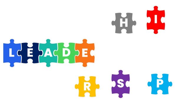 Building Leadership: Colorful Puzzle Pieces Interlocking to Form Word on White Background