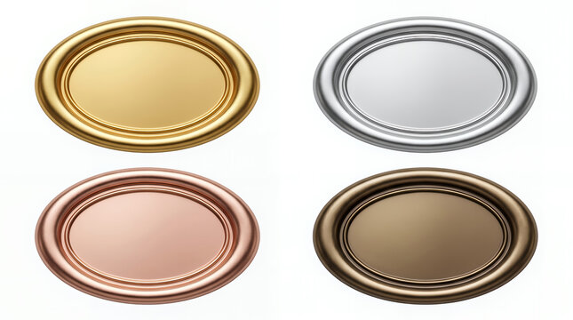 Oval wax seal badges in gold, silver, bronze and rose gold ideal for elegant packaging, branding and certificate designs.