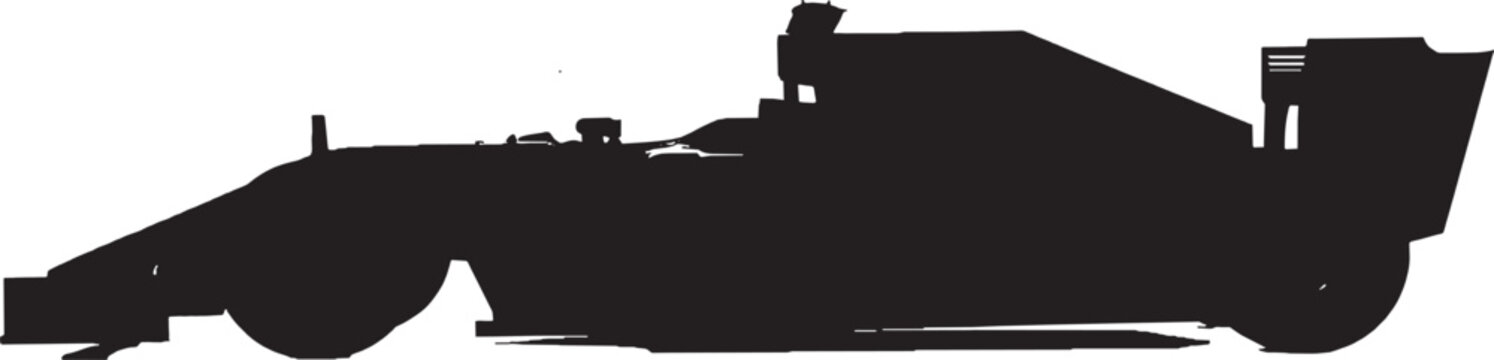 Black silhouette of a fast sports car with a rear wing spoiler isolated on transparent background, Vector