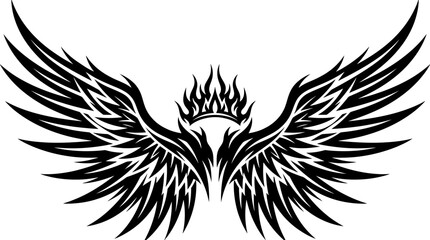 Obraz premium Ornate tribal wing graphic with central crown detail.