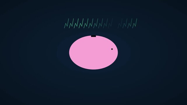 Minimalist pink oval shape with pulsing green lightning bolt animation on dark 4k background abstract