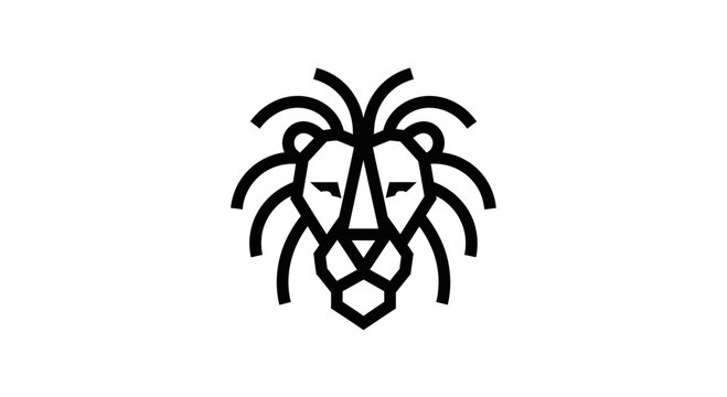 Geometric Lion Head Logo with Minimalist Monoline Mane Vector Illustration