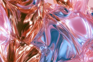 Obraz premium Abstract Swirl of Iridescent Holographic Foil in Gentle Pink and Blue Tones