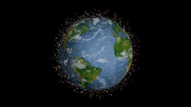 Many microorganisms circling planet Earth. Low microbe density. Planetary microbiome. Microbiome of Earth. 3d render illustration.