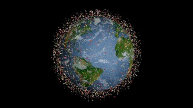Many microorganisms circling planet Earth. High microbe density. Planetary microbiome. Microbiome of Earth. 3d render illustration.