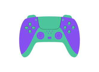 Modern flat joystick in green and purple style. Gamepad patch as essential device for gamer and controller. Y2k videogame accessory for play entertainment, video game concept. © Moonnoon
