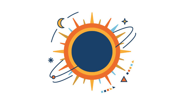 Stylized solar eclipse vector illustration with sun moon and celestial orbits. EPS Editable
