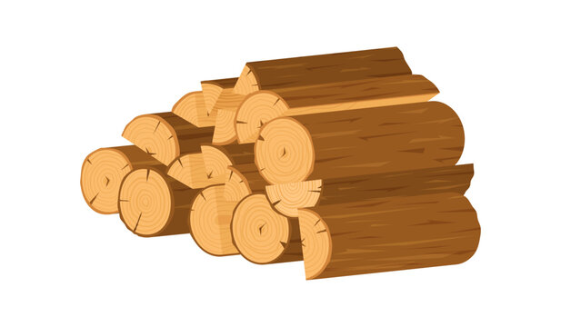 Cartoon brown timber pile in flat style. Chopped tree log stack as dry firewood heap with round rings and rough wood texture. Rustic woodpile icon for campfire, lumber, forestry and nature concept