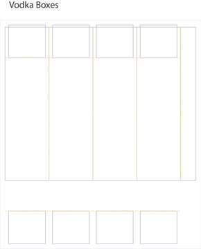 Illustration of packaging design layout for vodka boxes with dotted fold lines shown