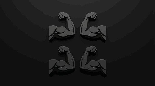 Set of four 3D muscular arm flexing icons.