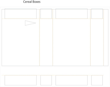 Packaging template design for cereal boxes with fold lines and measurements