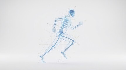 Fototapeta premium Abstract Human Skeleton Visualization Demonstrating Running Biomechanics and Motion Analysis
