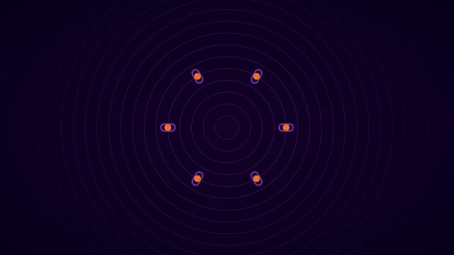 Abstract geometric motion animation 4k background, with pulsing neon, circles and rotating, orbs for digital, technology and futuristic ui