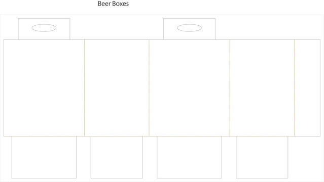 Template design for foldable beer packaging boxes with handle cutouts on white background