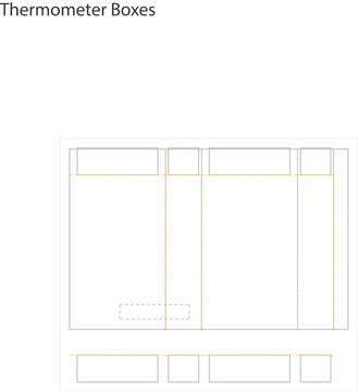 Vector illustration showing thermometer box design with detailed layout and measurements