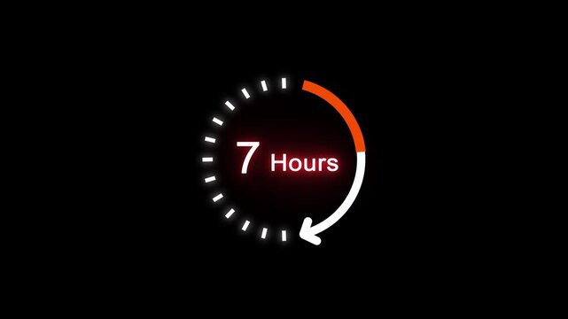 7 Hours clock icon animation. 7 Hours animation on black background and creating a stunning 4k animation.