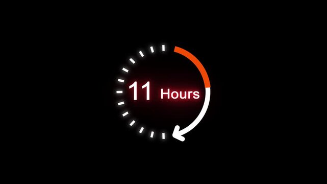 11 Hours clock icon animation. 11 Hours animation on black background and creating a stunning 4k animation.