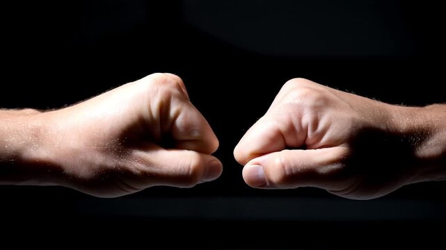 Two masculine fists bumping together