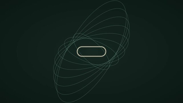Minimalist abstract geometric animation with rotating ellipse rings and central capsule shape 4k motion