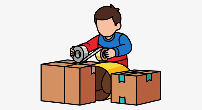 Man taping cardboard boxes for shipping or moving.