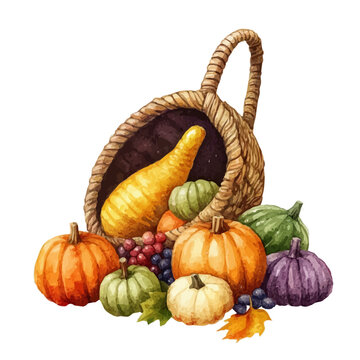 watercolor vector of Cornucopia, isolated on a white background.