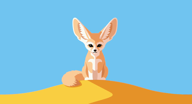 Cute Fennec Fox Sitting on Sand Dune.
