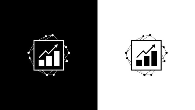 Vector illustration of a bar chart with an upward trending arrow inside a square frame and connected dots
