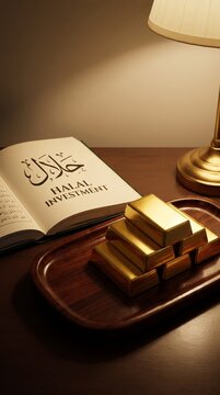 Gold bars and book with halal investment concept