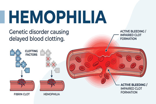 Diagram showing impaired clotting in hemophilia.