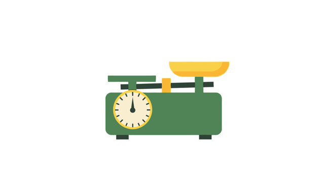 Vintage kitchen scale with yellow bowl and clock face.