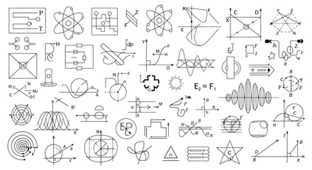 Fototapeta premium Compilation of Atomic Orbitals and Scientific Diagram Illustrations Across Topics.