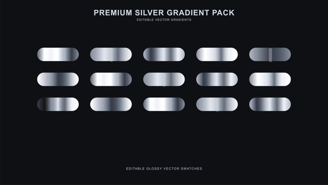 Collection of premium silver gradient swatches for design use with editable vector gradients