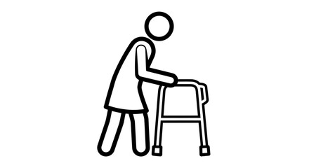 Fototapeta premium Minimalist line drawing of a person using a walker in a simple outline.