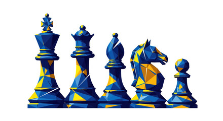 Blue and yellow chess pieces standing. © doreng