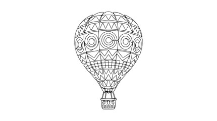 Whimsical Hot Air Balloon Outline Illustration - Simple Geometric Design © Tani