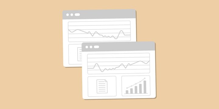 Multiple savings account dashboard, interest rate charts, growth projections and financial reports. High yield savings comparison concept scene. 