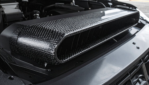 Carbon fiber car air intake system close up