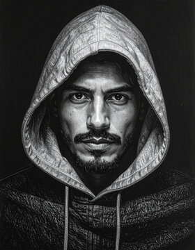 Man in hoodie looking serious and introspective