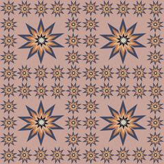 Fototapeta premium Retro Eight Point Star Seamless Pattern | Geometric Vintage Mosaic Background