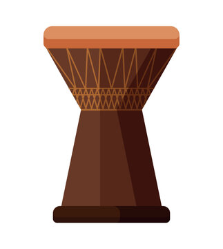 Flat vector illustration of a traditional goblet shaped darbuka drum. Ethnic musical percussion instrument isolated on white background.