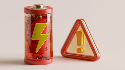Obraz premium Low Battery Warning Concept With Red Battery and Caution Symbol