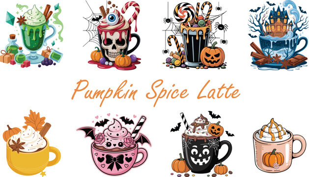 Cute Stay Spooky Halloween Drinks Clipart with Bats
