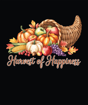 Harvest of Happiness watercolor Thanksgiving Cornucopia Illustration
